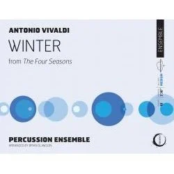 Cover of a sheet music album titled 'Winter' by Antonio Vivaldi, performed by the percussion ensemble with a minimalist design featuring blue circles.