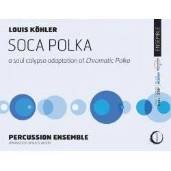 Album cover for Louis Köhler's 'Soca Polka,' featuring a modern design with blue circles and black text on a white background.