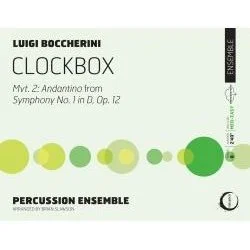 Album cover for Luigi Boccherini's Clockbox, featuring green dots of varying sizes on a white background with black and green text.