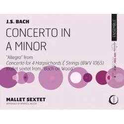 Cover of sheet music for J.S. Bach's Concerto in A Minor, performed by the Mallet Sextet, featuring purple and pink circles design.