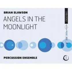 Cover of a music album titled 'Angels in the Moonlight' by Brian Slawson, featuring a design with blue circles and a white background.