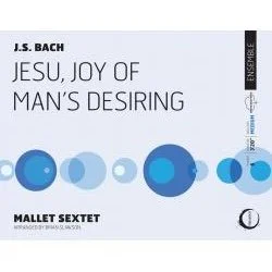 Book cover titled 'J.S. Bach: Jesu, Joy of Man's Desiring' by Mallet Sextet, featuring a design with various blue circles.