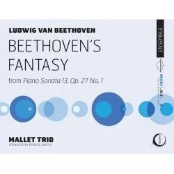 Cover of Beethoven's Fantasy album by Ludvig Van Beethoven, performed by the Mallet Trio, featuring abstract blue circles on a white background.