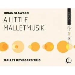 Album cover for Brian Slawson's 'A Little Malletmusik' by Mallet Keyboard Trio, featuring abstract yellow-orange circles on a light background.
