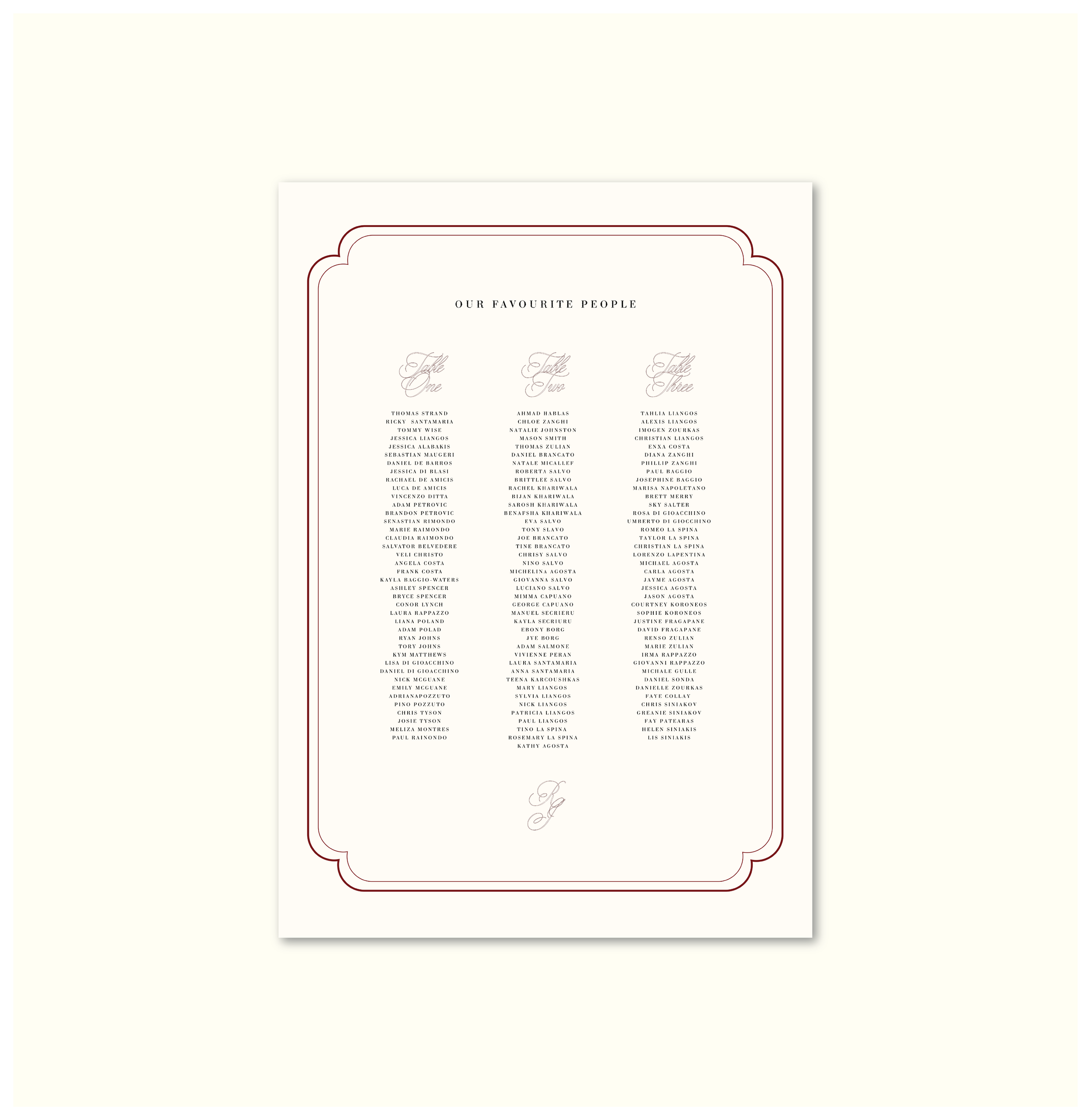 La Fleur Nouvelle Seating Chart (Option A)