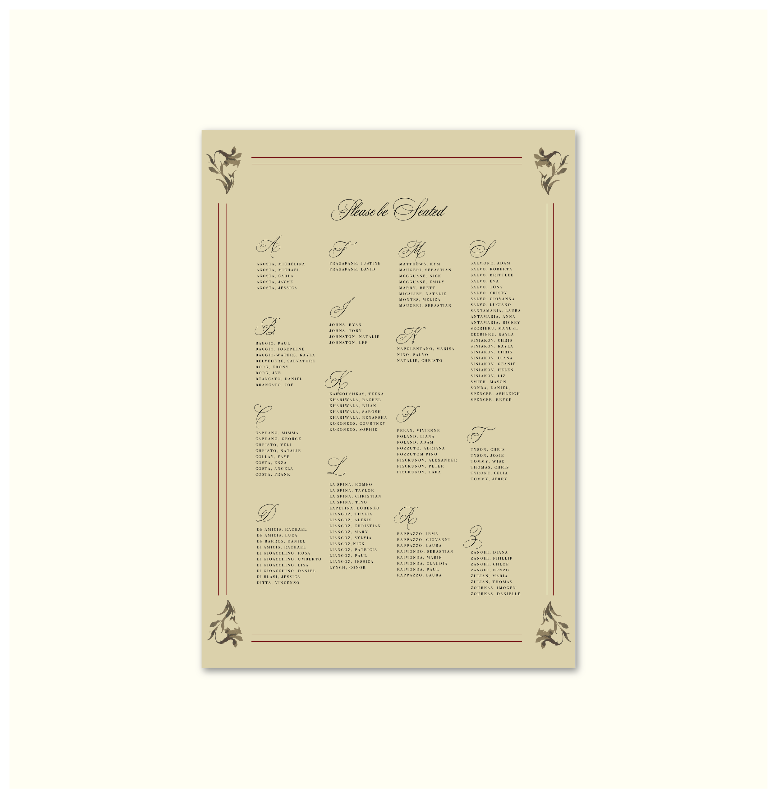La Fleur Nouvelle Seating Chart Template (Option B)