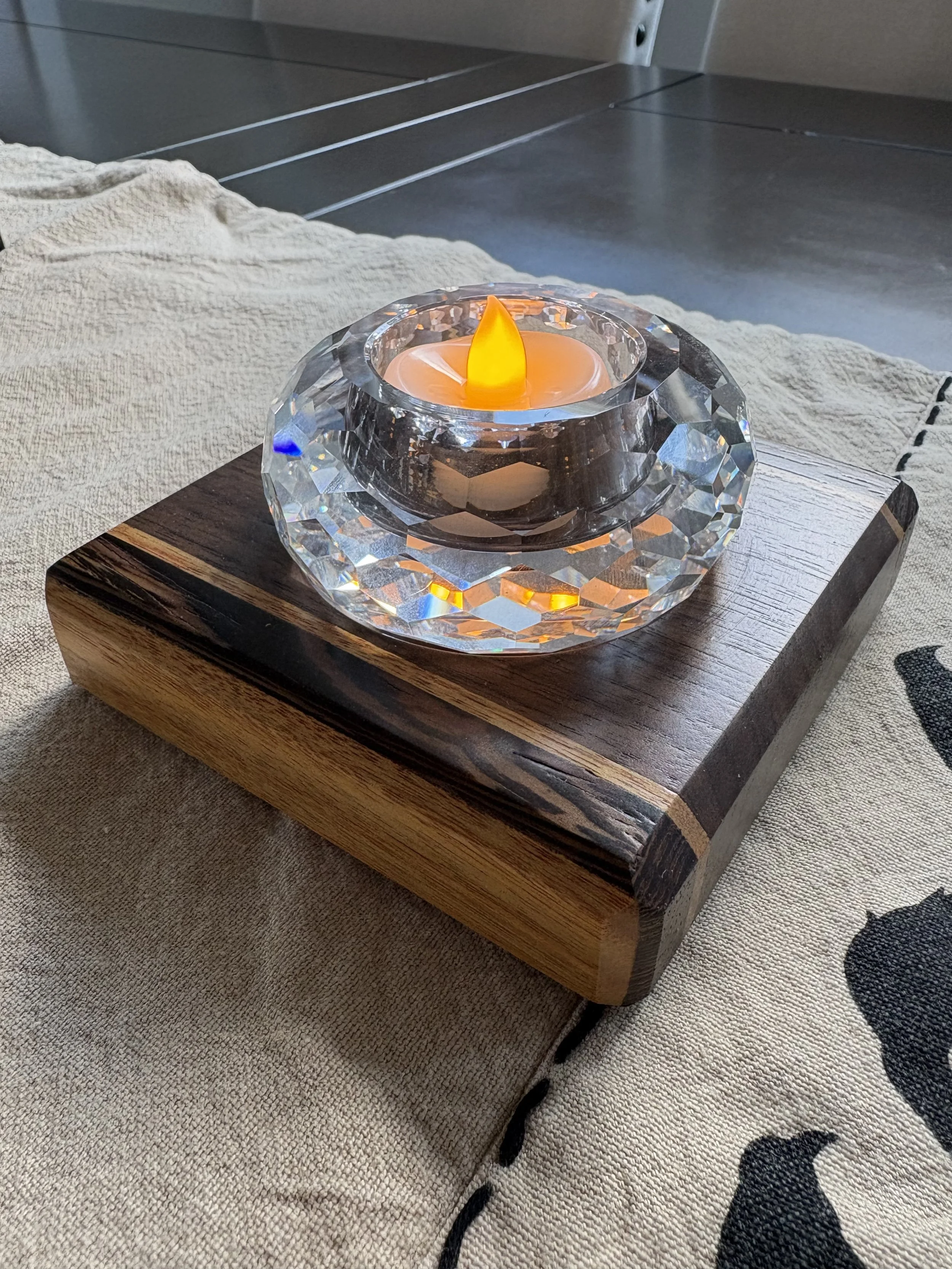 Handmade Donoucls Tea Light Candle Holder – Walnut, Canarywood & Wenge • 4¾” Square Modern Accent