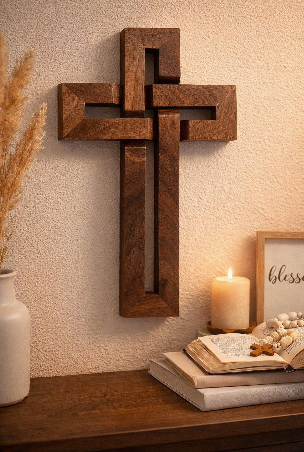 Handmade Hardwood Infinity Woven Cross