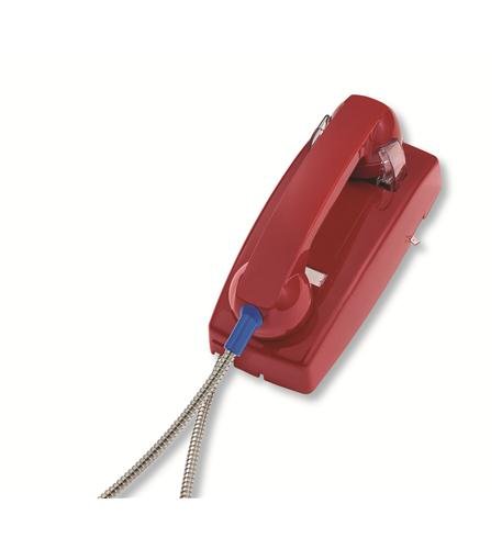 Cortelco 255447ARCNDL Single-Line No Dial Wall phone w/ Armored Cord (Red) - New