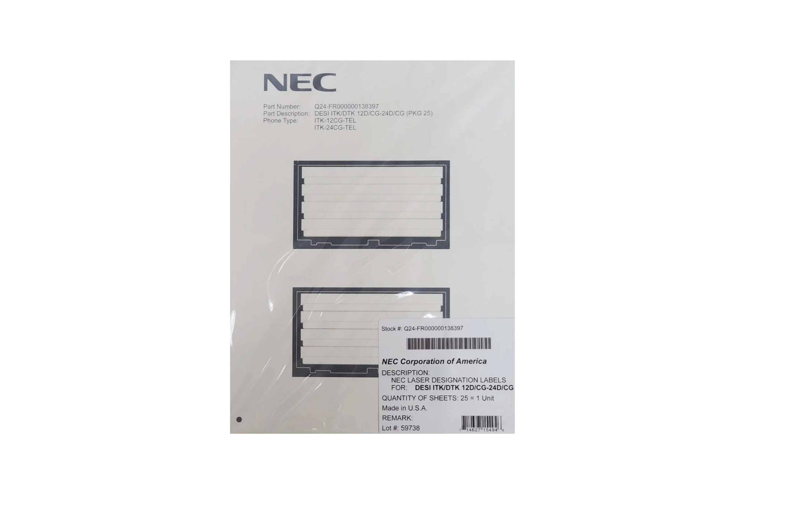 NEC ITK/DTK Replacement Desi Papers, 12 and 24 Button Models (25 Desi Papers) - New