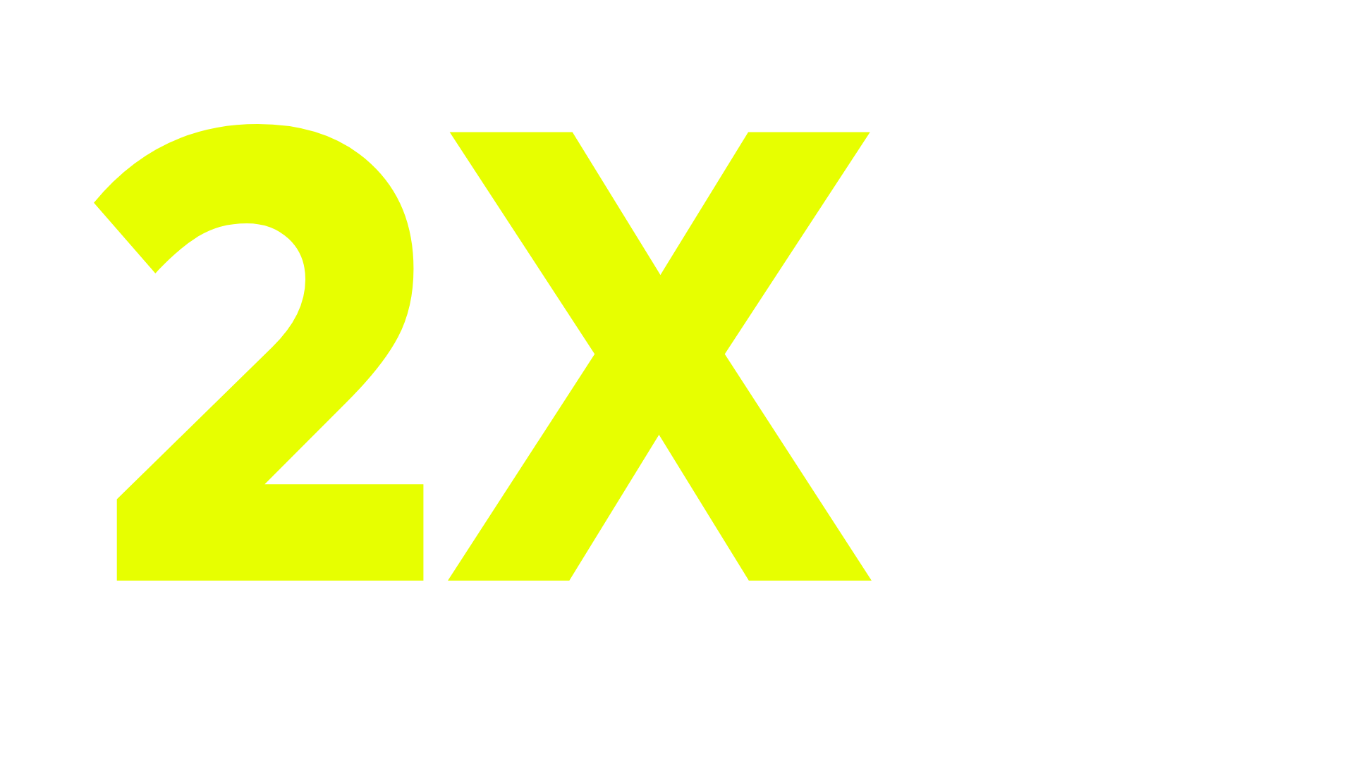 Logo with large yellow text "2X" and smaller black text "  turnover" underneath, on a black background.