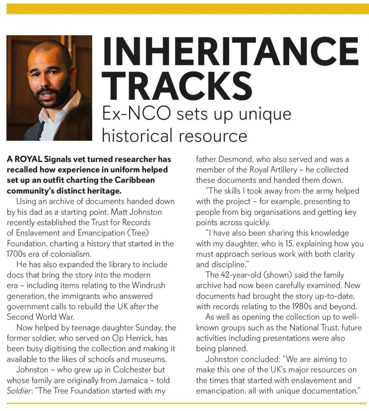 Proud to see TREE Foundation featured in Soldier Magazine.

My time in the @britisharmy shaped how I approach this work. Structured, evidence-led, and grounded in real material.

What started as a family archive is now supporting schools, heritage or