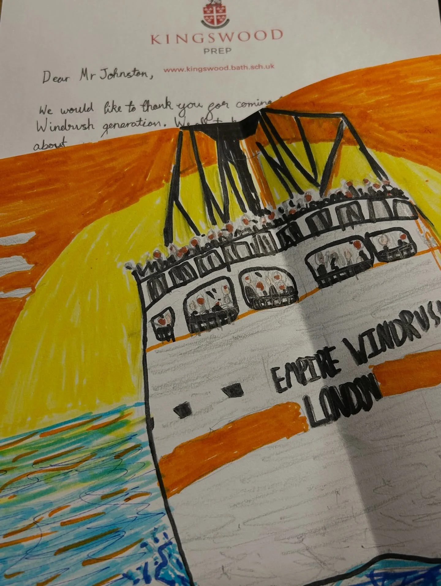Today I was given this by Year 6 at @kingswoodschool.

After our Windrush assembly, the students created these drawings of the Empire Windrush crossing the Atlantic.

They listened carefully, asked thoughtful questions and then they translated histor