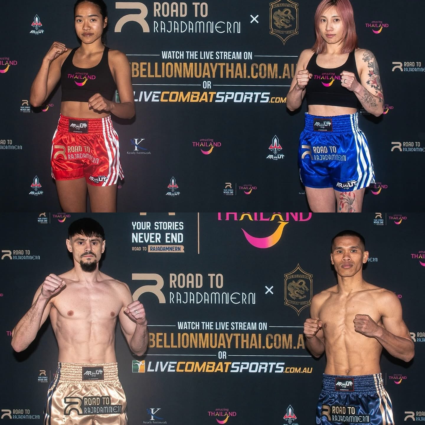 Team @168.muaythai is weighed in and ready for a big day at @rebellion_muaythai tomorrow. We&rsquo;ve got one seated ticket left for sale up for grabs, but otherwise tune in to the livestream if you can&rsquo;t make it down. One livestream gives you 