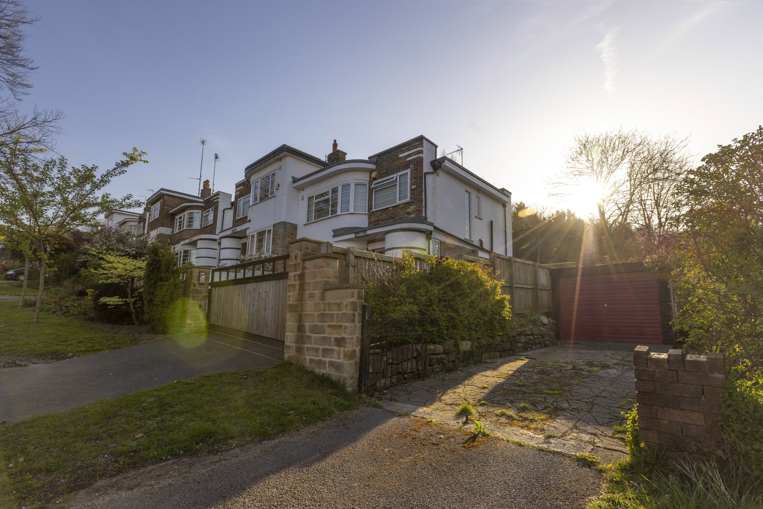 A 1930s Art Deco property taken on a sunny day.