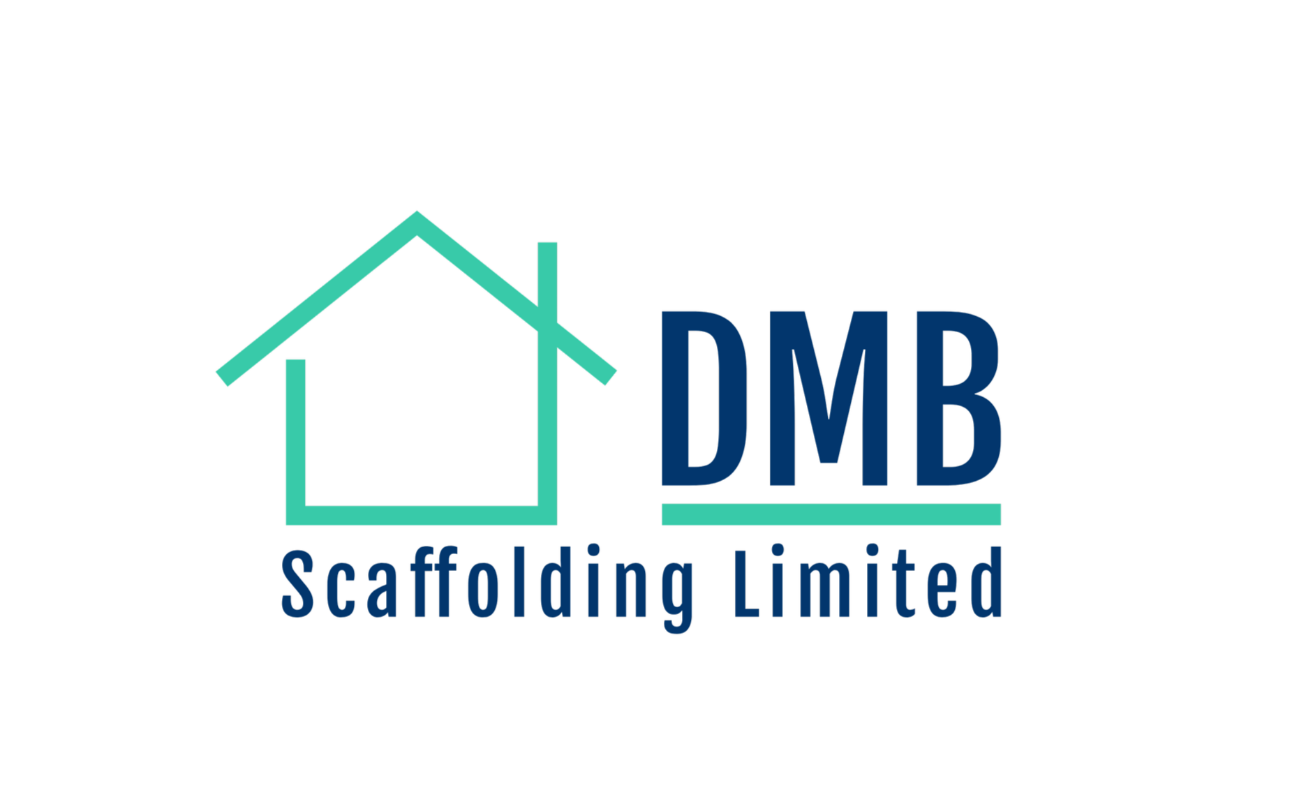 Logo of DMB Scaffolding Limited featuring a teal outline of a house and the initials DMB in bold blue letters, with the company name written underneath.