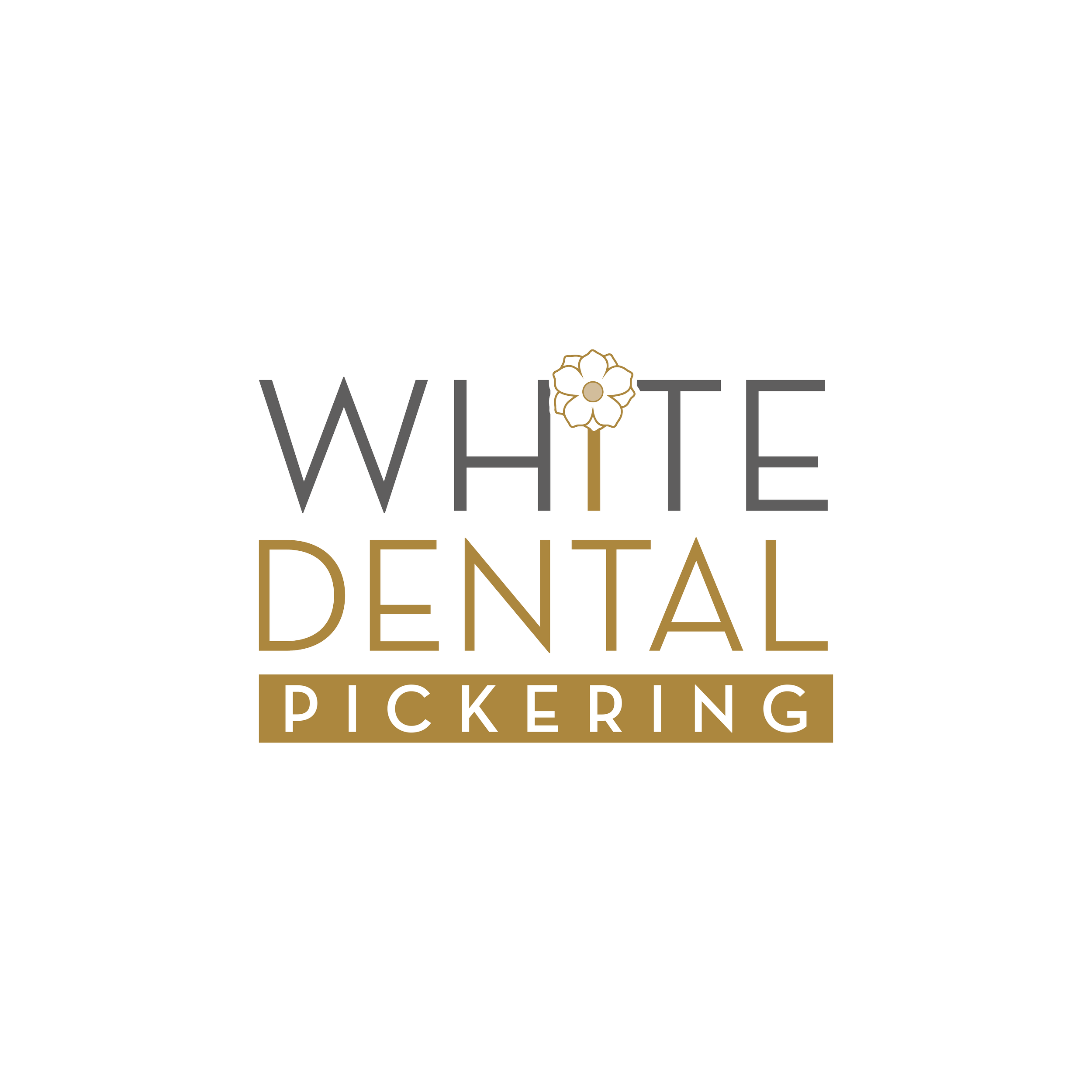 Logo for White Dental Pickering featuring the text 'WHITE DENTAL PICKERING' with a stylized tooth design at the top.