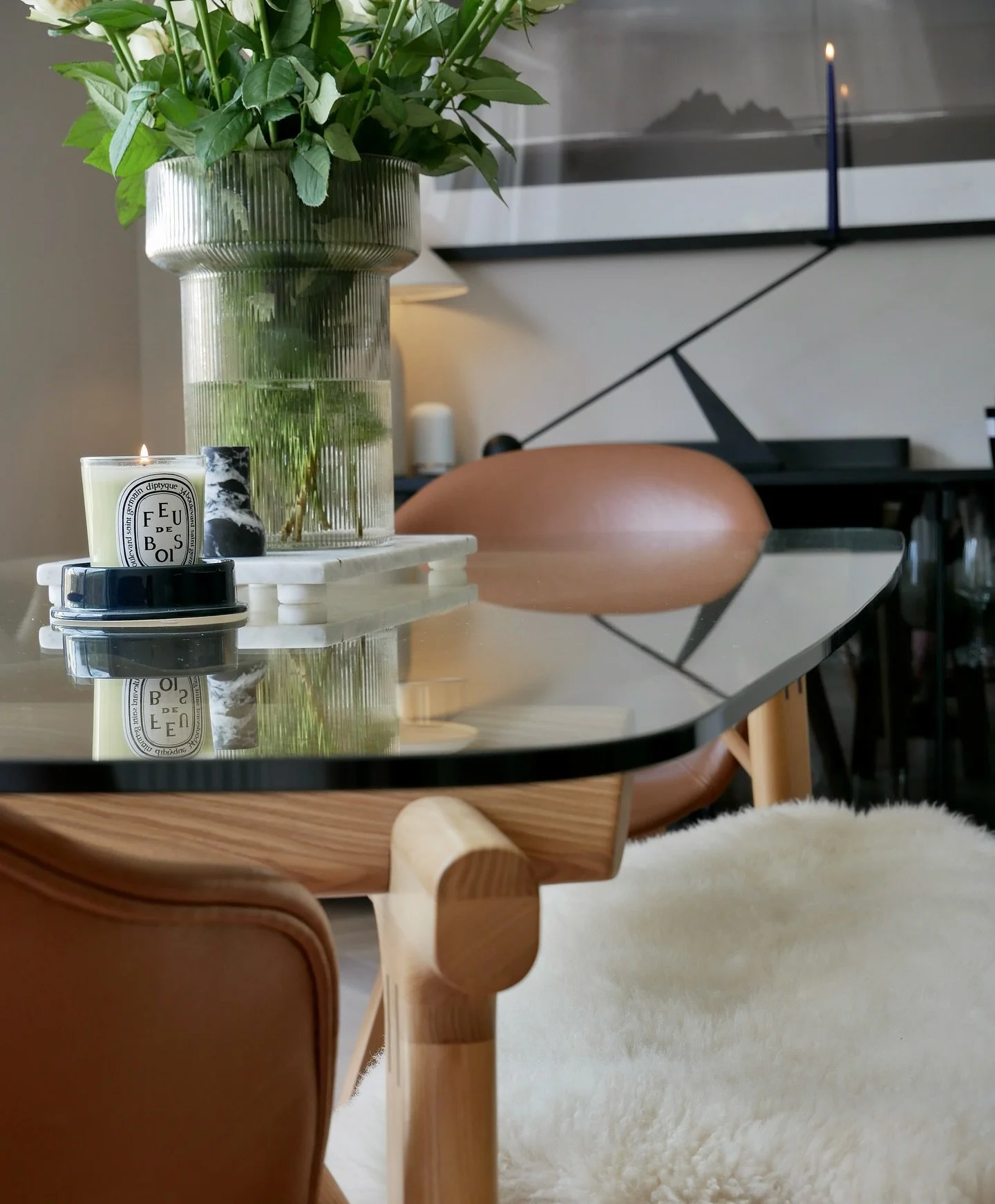Our dining table was custom built in Cork 🤍 with oak legs and solid glass. We&rsquo;ve had it for over 5 years and we still love it so much. #interiordesign #madeinireland #hygge #boconcept #terracotta #danish #scandihome