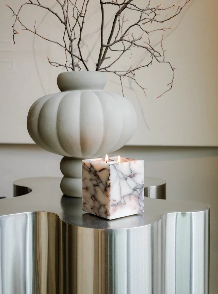 The Calacatta Viola Lou Joia Marble Candle available on loujoia.com &amp; in Jaqi Dublin and Malahide.

A personal note:

Calacatta Viola is Copenhagen to me.

It is the city I return to every year and the one I carry with me when I am designing. The