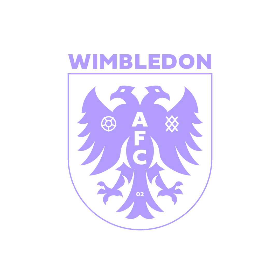 Wimbledon logo with a purple eagle crest and the letters A, F, C in the center on a black background.