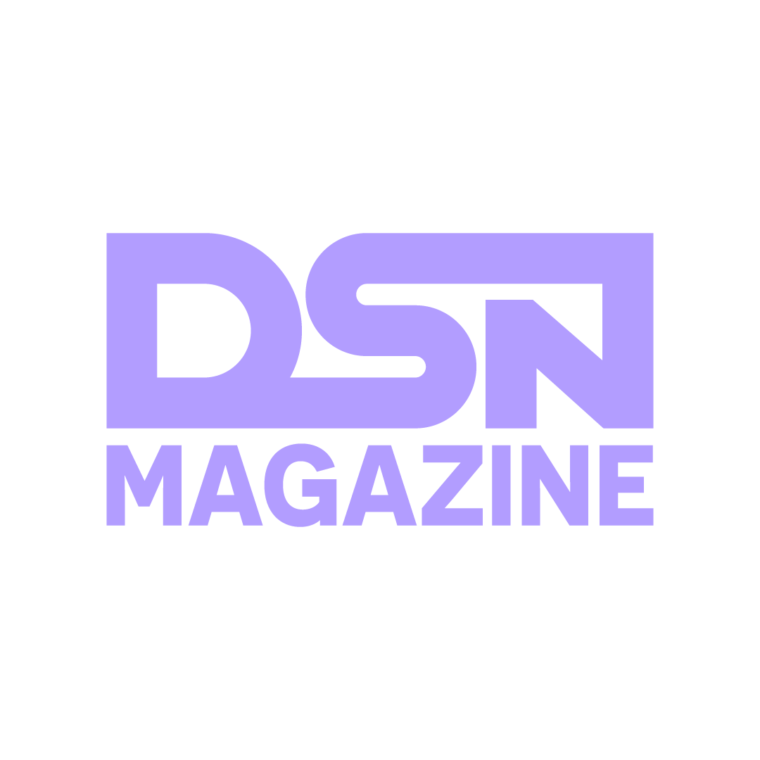 DSN magazine logo in purple text on black background