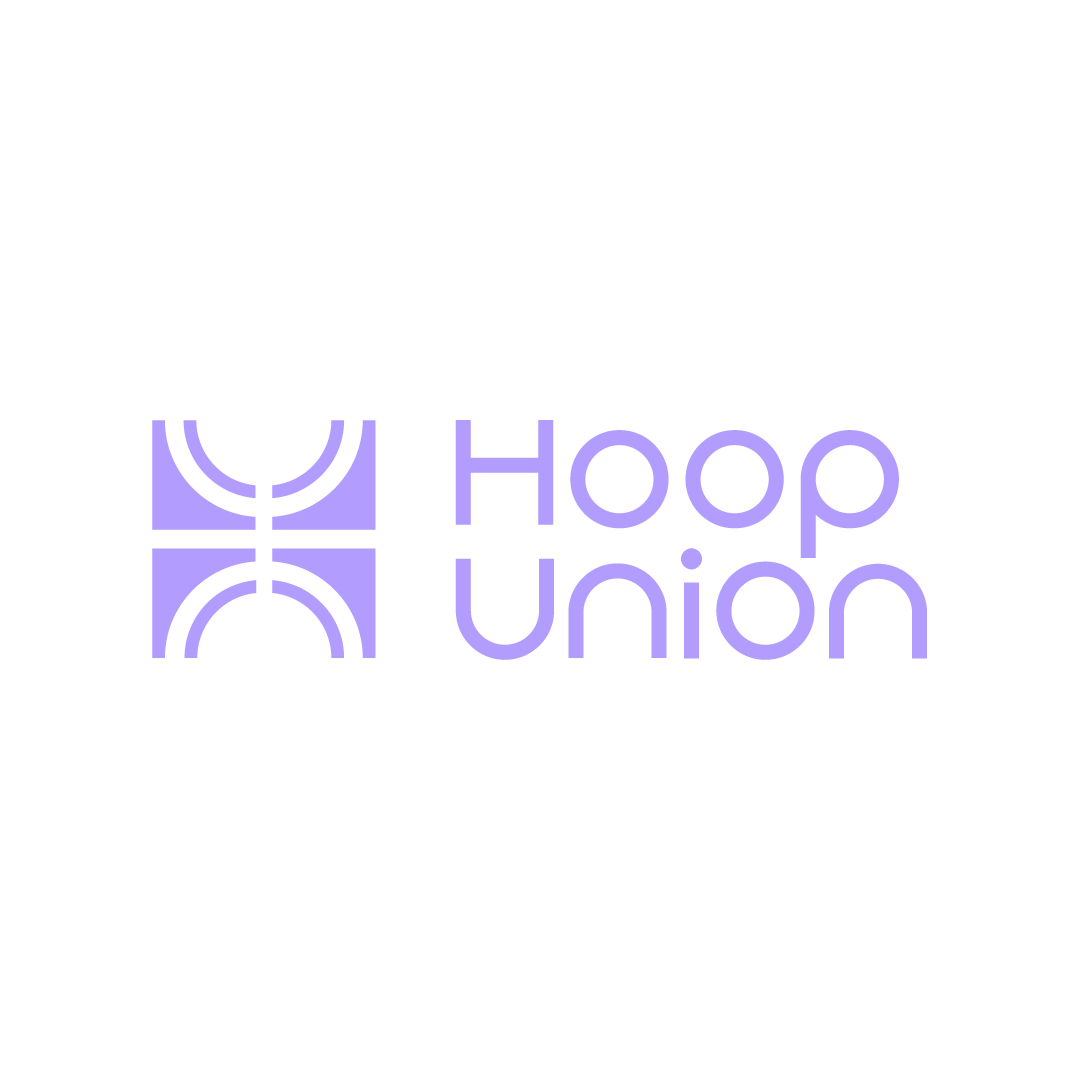 Logo for Hoop Union with purple geometric hoops and stylized text
