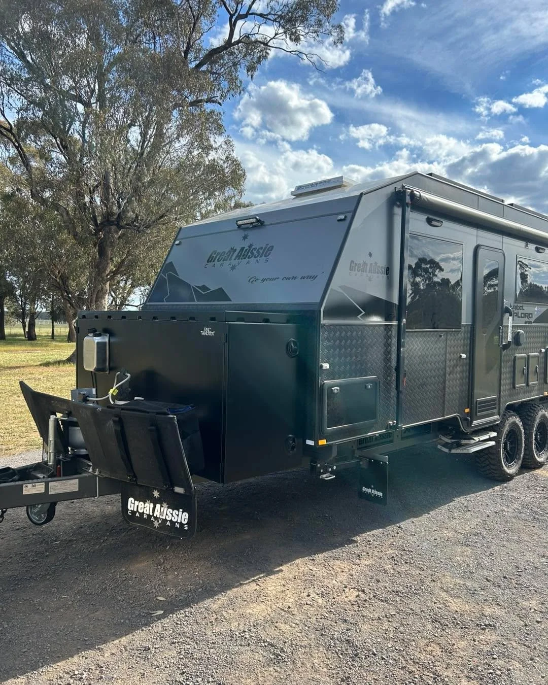 Something a little different&hellip;
Custom aluminium toolbox to suit this caravan
-Pull out bench for bbq and gas bottle
-Pull out drawer for storage
-Internal shelving
-Roof Rack

Powder Coated Matt Black