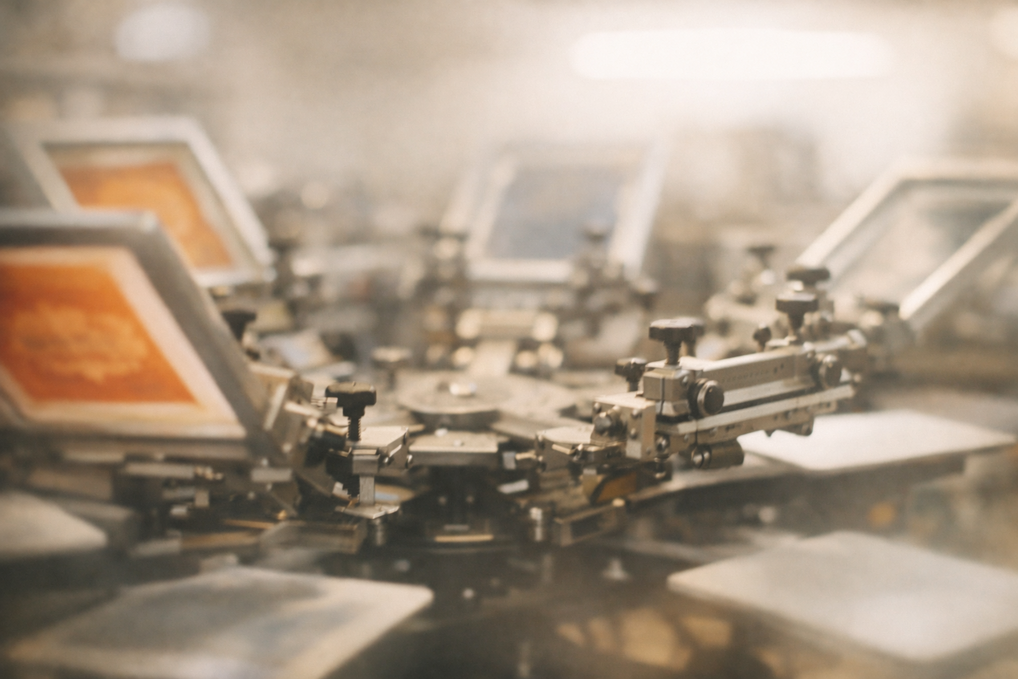 Screen printing carousel for t shirt printing in Surry Hills by Pistol Clothing Sydney