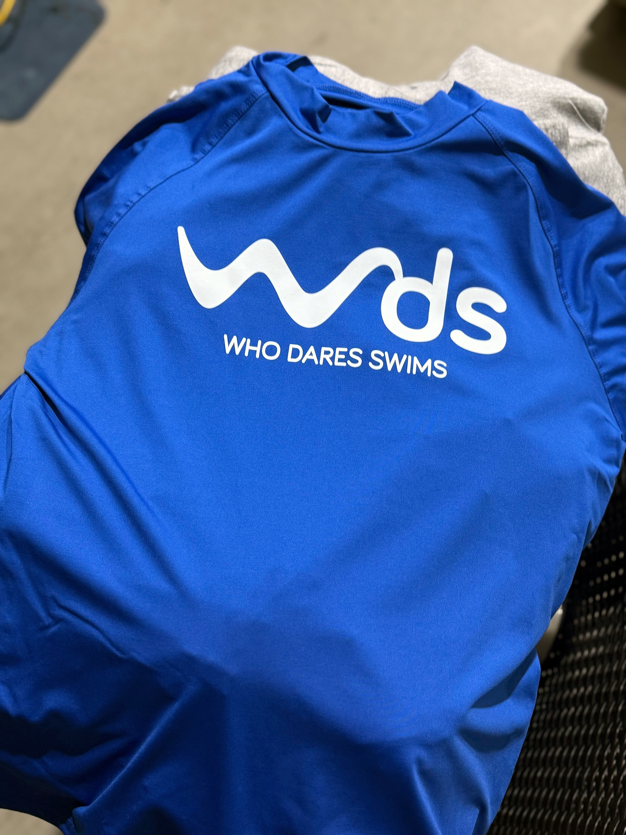 printed blue rash shirts for Who Dares Swim School in Sydney