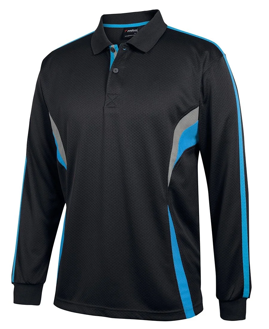 JB’s Cool Polo long sleeve front view ideal for custom printed work polos in Sydney