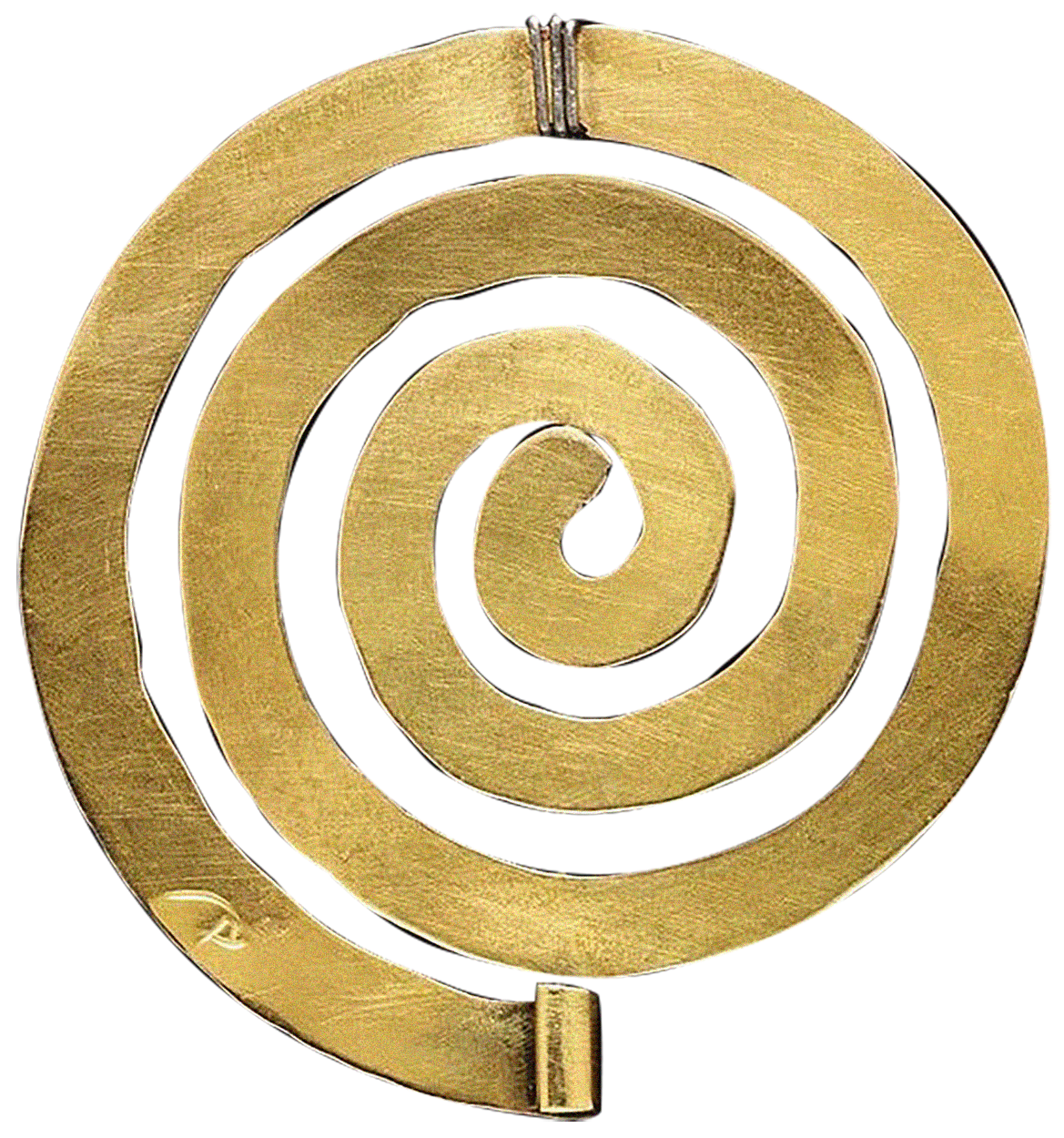 Gold-colored spiral-shaped pendant with a small loop at the bottom.