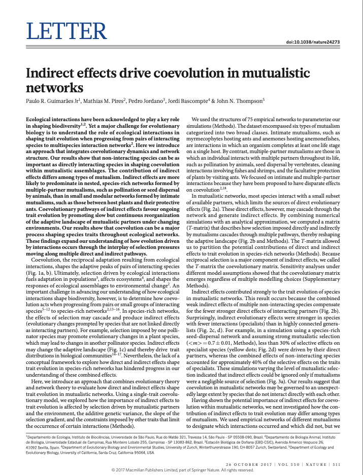 Indirect effects drive coevolution in mutualistic networks