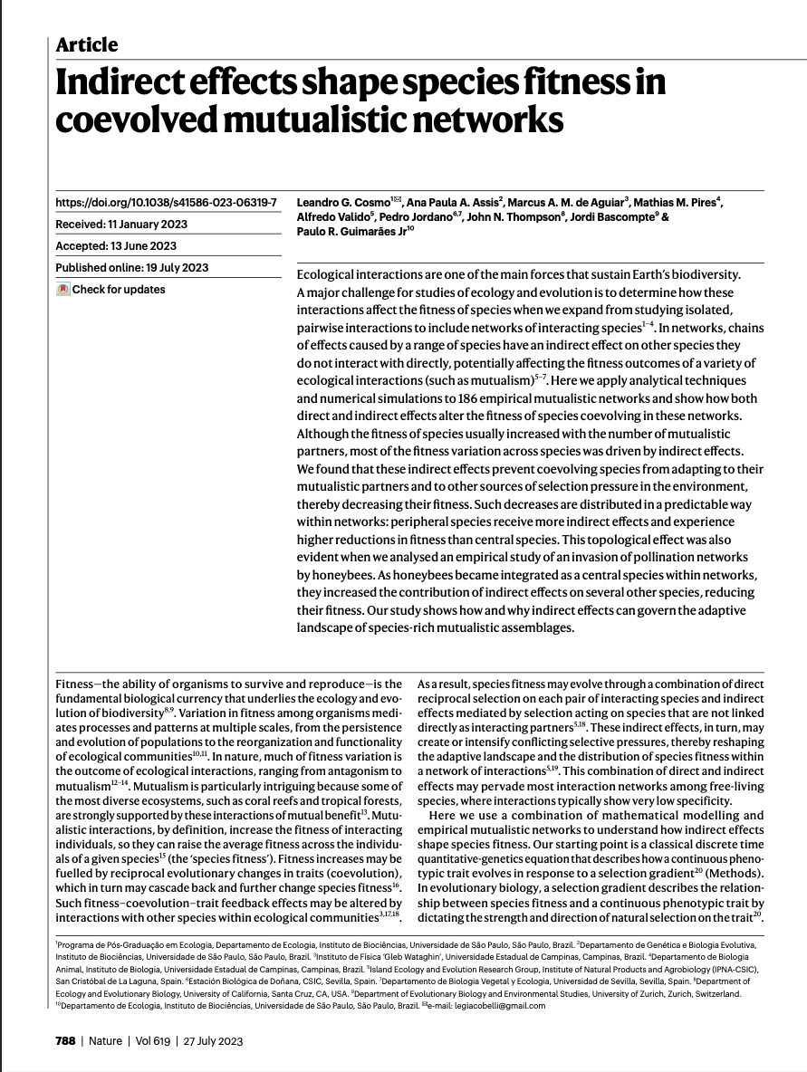 Indirect effects shape species fitness in
coevolved mutualistic networks