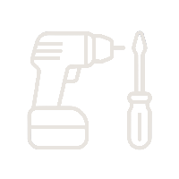 Line drawing of a cordless drill and a flat-head screwdriver.