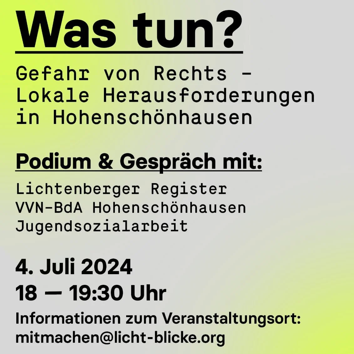 Podiumsdiskussion “Was tun? Gefahr von Rechts - Lokale Herausforderungen in Hohenschönhausen