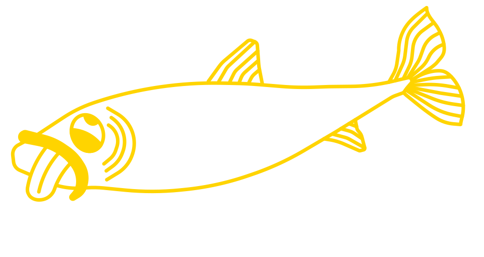 Illustration of a dead fish with it's tongue out.