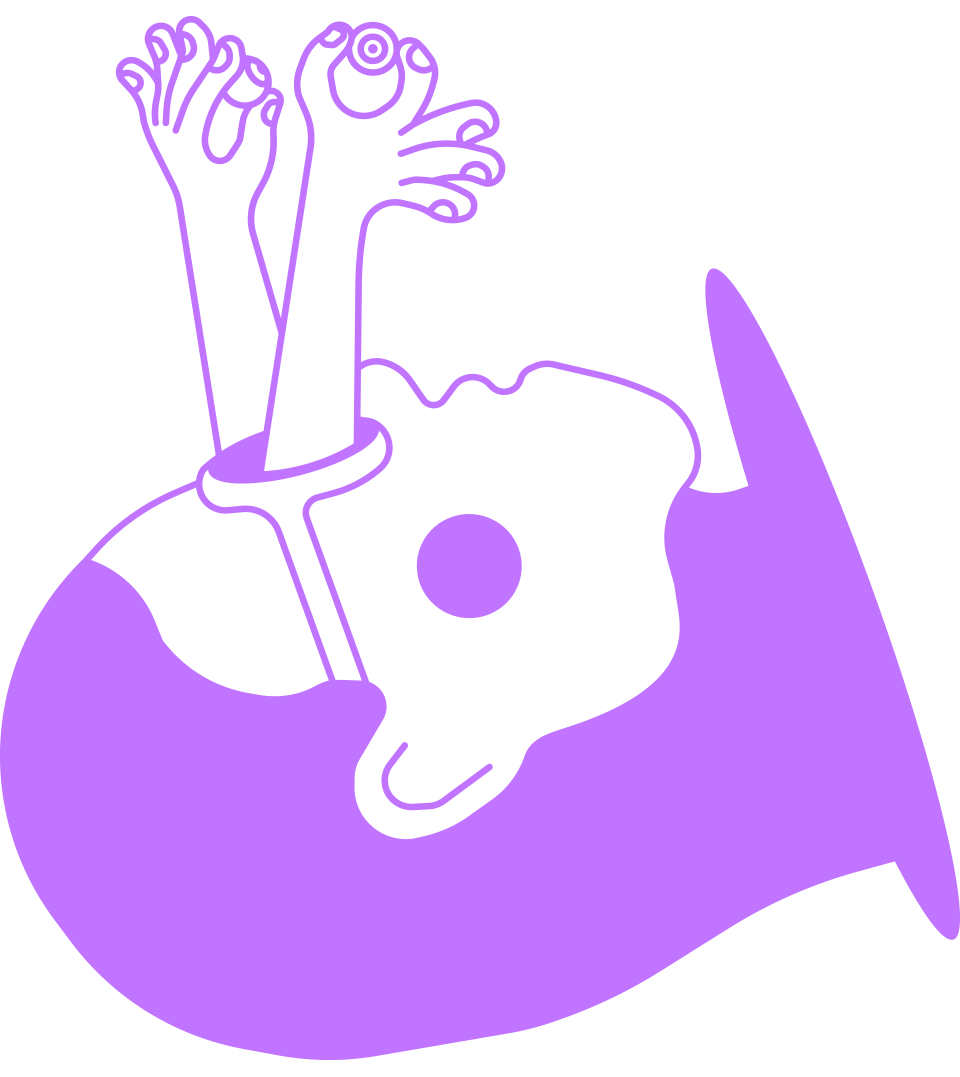 Illustration of a face with arms holding eyes coming out of the eye sockets