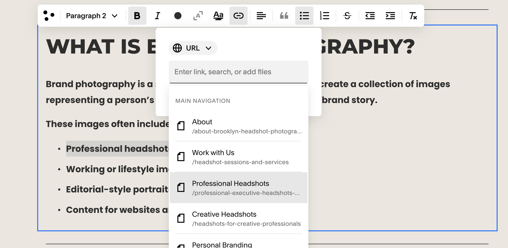 SEO internal linking in Squarespace