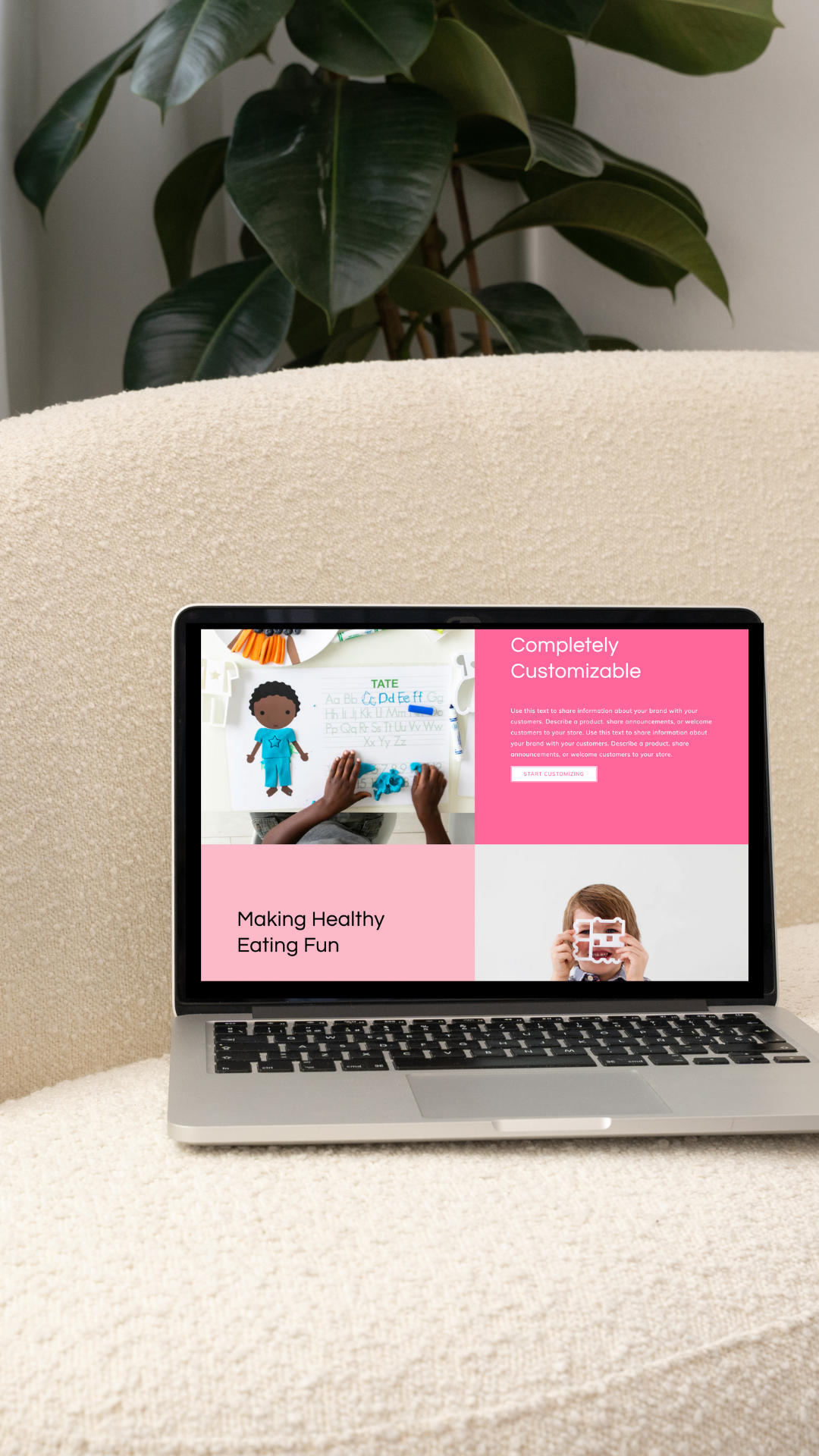 EQ Designs Website and SEO Studios Portfolio. Custom Shopify Web design and development.  Dylbug Customized Children's Plates. Homepage redesign