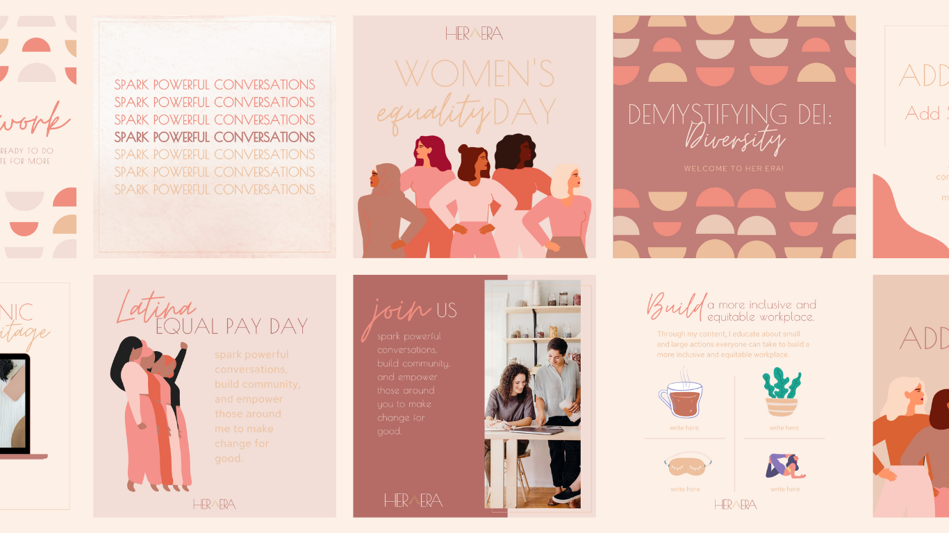 TNQ Studios Portfolio. Custom Squarespace Web Design. Her Era. custom branding social media graphics