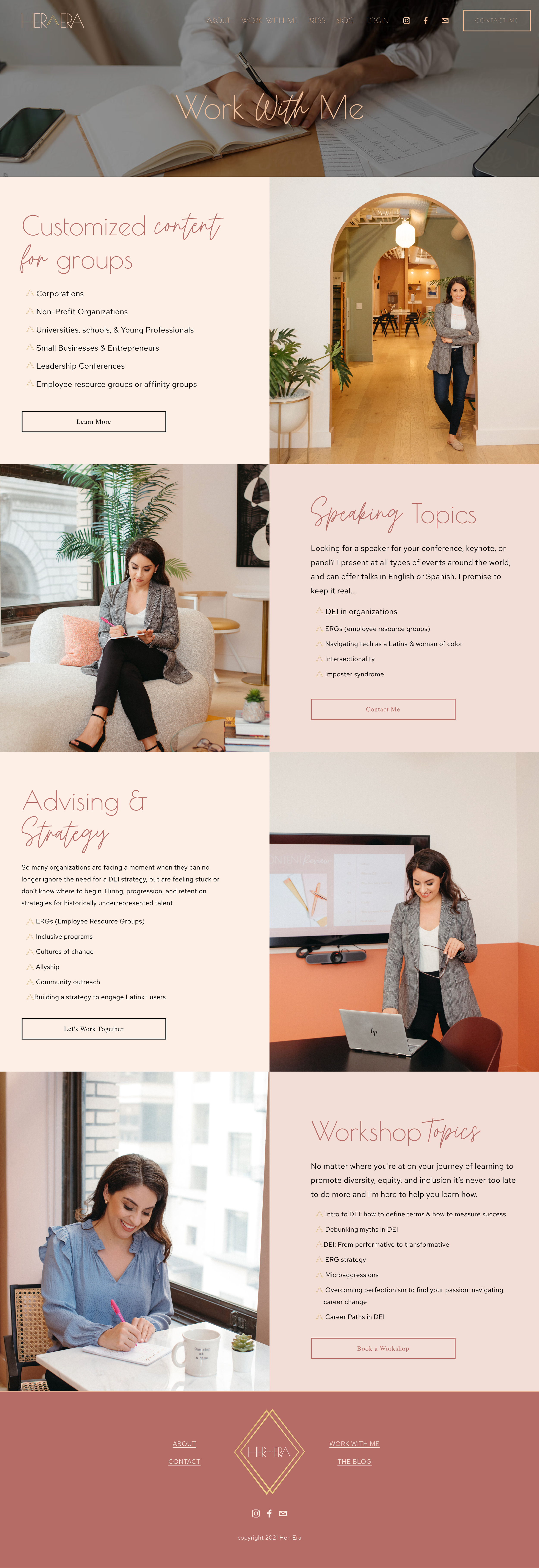 TNQ Studios Portfolio. Custom Squarespace Web Design. Her Era. Services Page