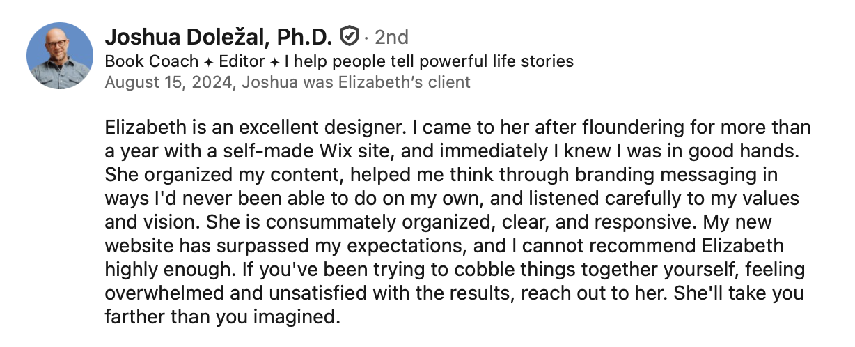 Joshua Dolezal website design testimonial