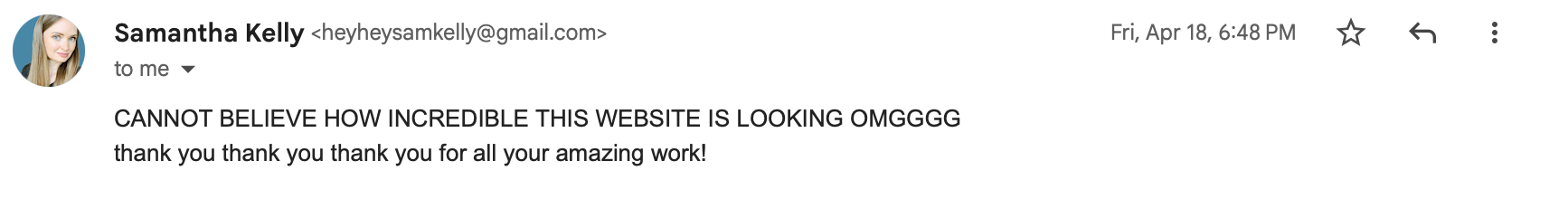 Sam Kelly web design testimonial