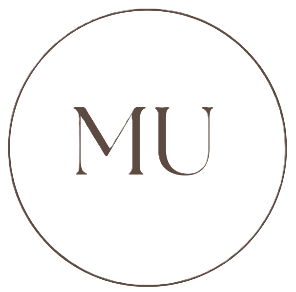 Minimalist logo with the letters 'MU' inside a thin circular border on a black background.