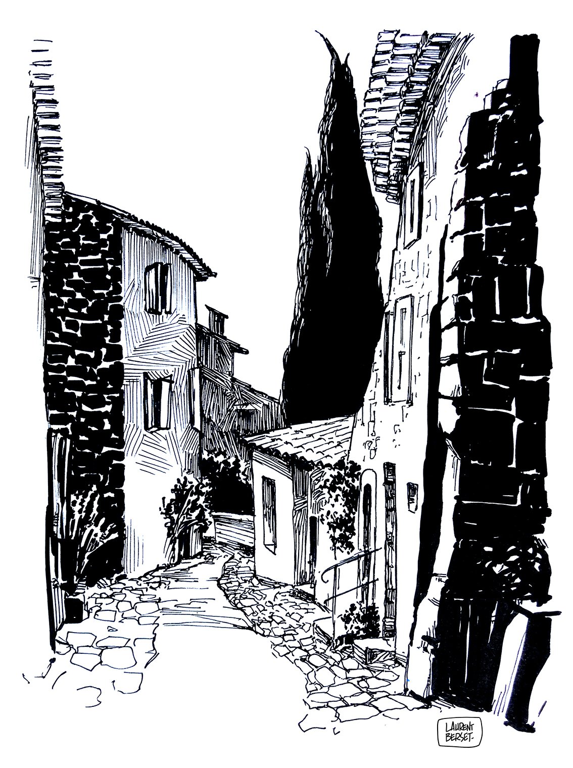 Dessin croquis voyage Lurs Provence