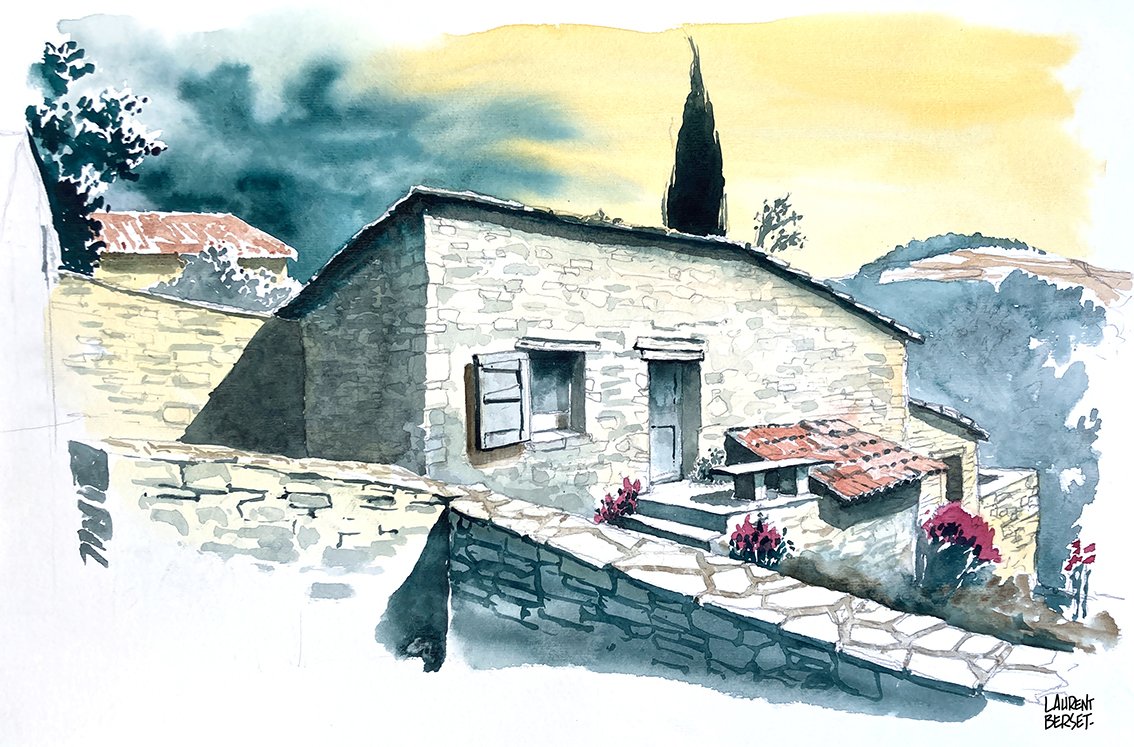 aquarelle croquis voyage Haute Provence