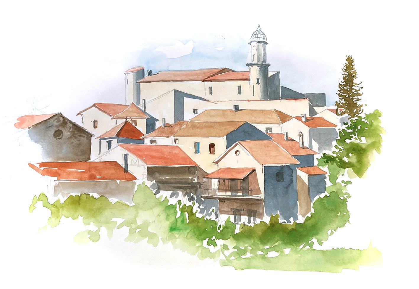 aquarelle croquis voyage Haute Provence Sigonce