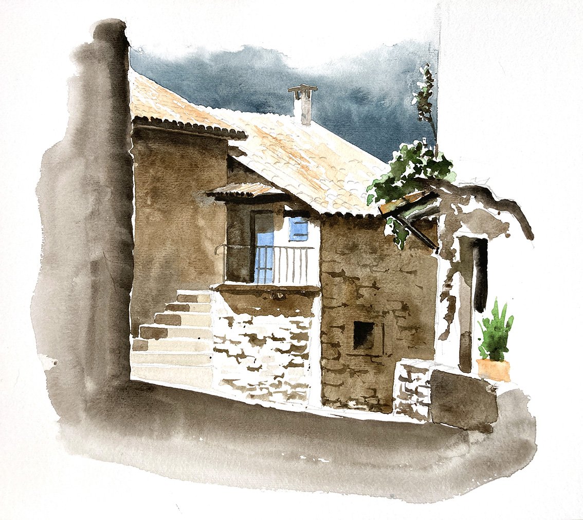 aquarelle croquis voyage Sigonce Haute Provence