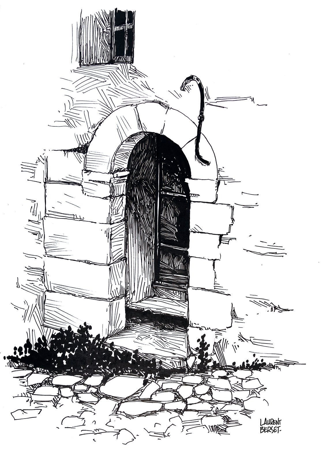Dessin au trait croquis voyage Lurs Provence