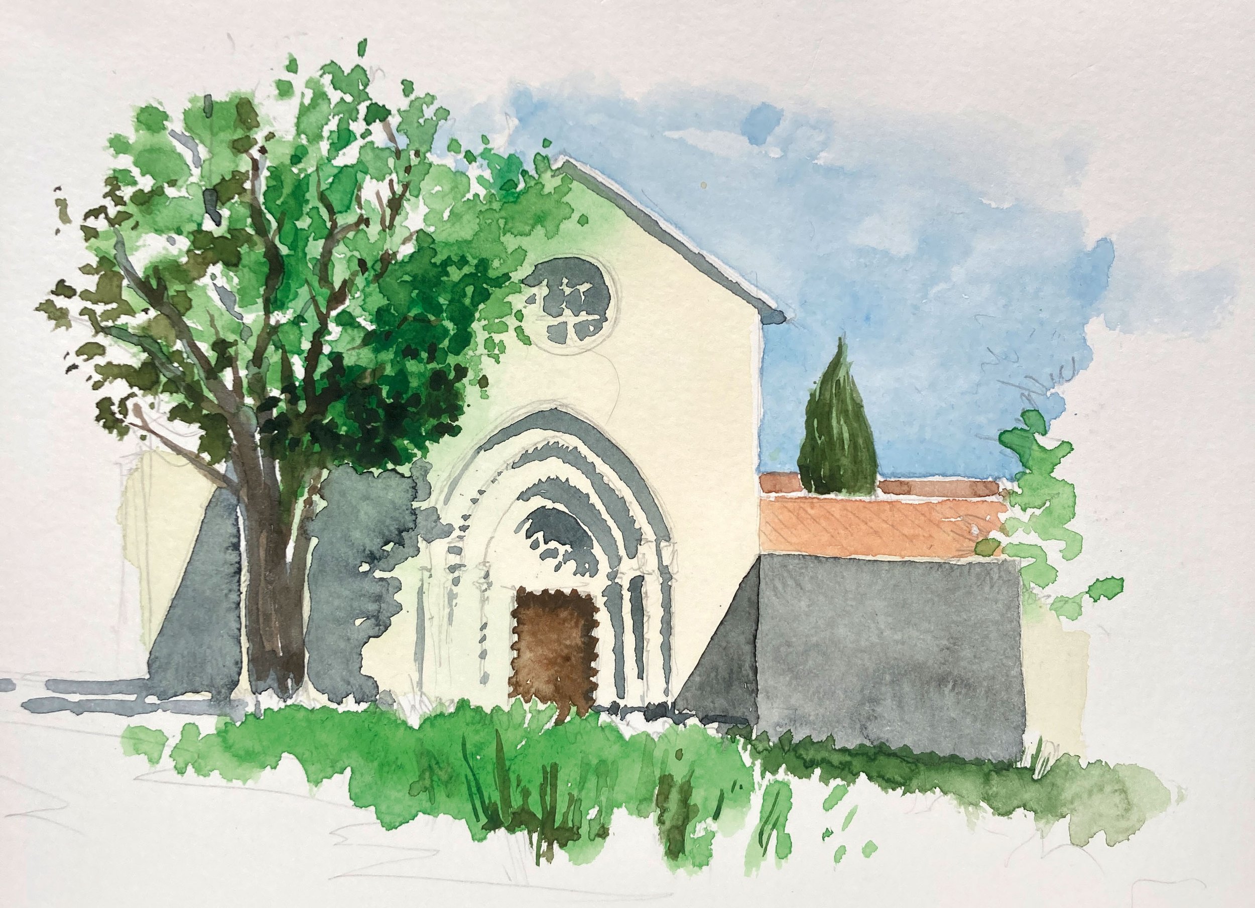 aquarelle église monastère ganagobie
